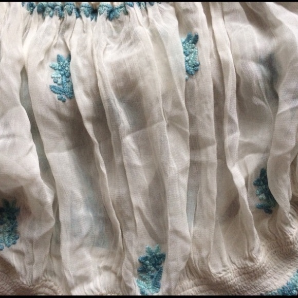 Free People Turquoise Embroidered Peasant Top - Picture 6 of 7